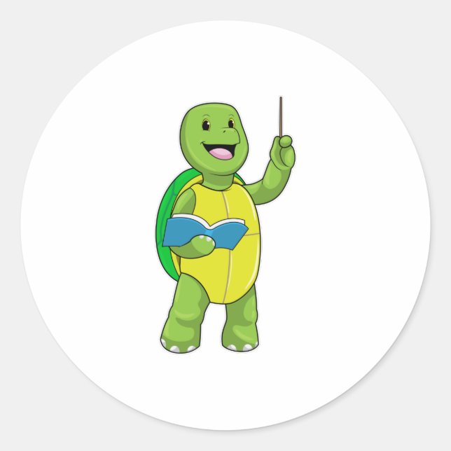 Turtle as Teacher with Book & Pointer Classic Round Sticker (Front)
