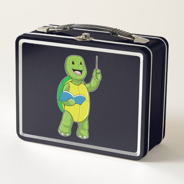 Turtle as Teacher with Book & Pointer Metal Lunch Box (Front)