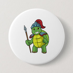 Turtle as Warrior with Spear & Helmet 7.5 Cm Round Badge