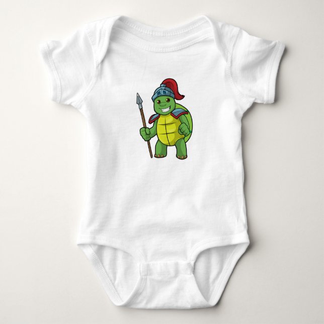 Turtle as Warrior with Spear & Helmet Baby Bodysuit (Front)