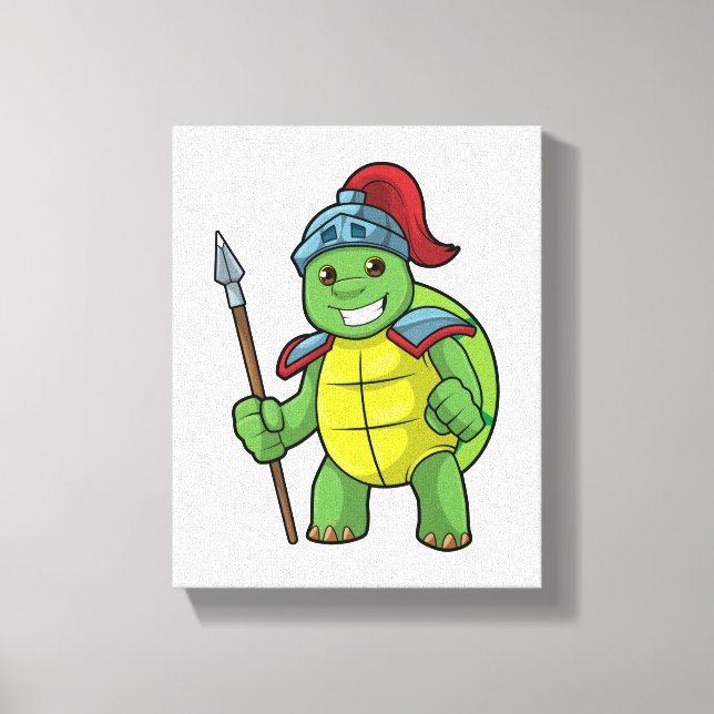 Turtle as Warrior with Spear & Helmet Canvas Print (Front)