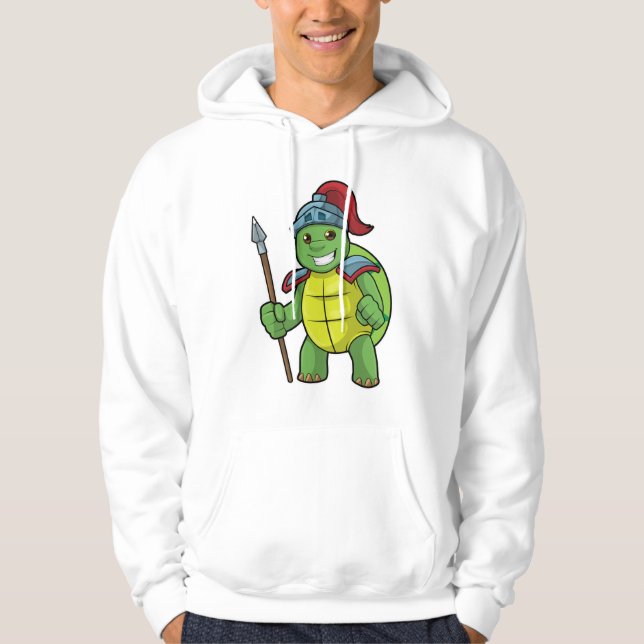 Turtle as Warrior with Spear & Helmet Hoodie (Front)