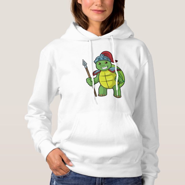 Turtle as Warrior with Spear & Helmet Hoodie (Front)