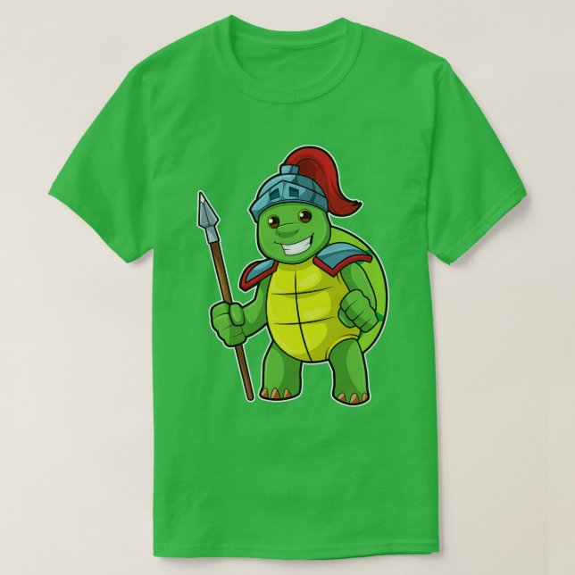 Turtle as Warrior with Spear Helmet T-Shirt (Design Front)