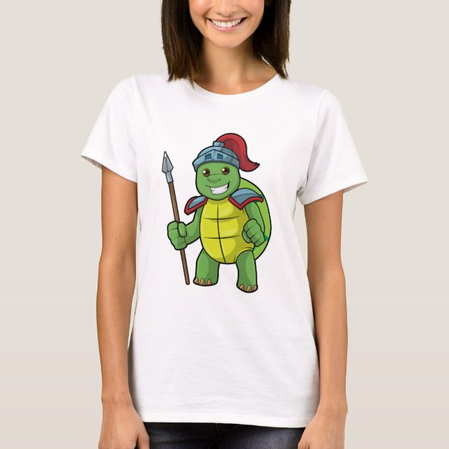 Turtle as Warrior with Spear & Helmet T-Shirt (Front)