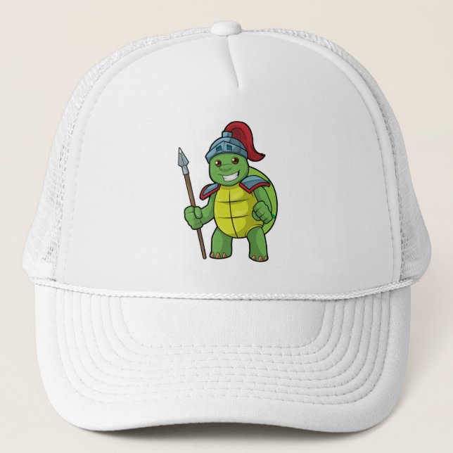 Turtle as Warrior with Spear & Helmet Trucker Hat (Front)