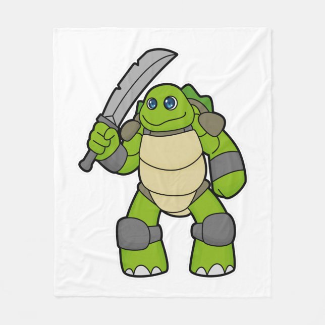 Turtle as Warrior with Sword Fleece Blanket (Front)
