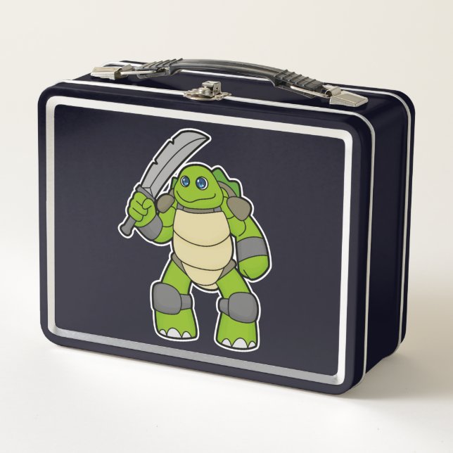 Turtle as Warrior with Sword Metal Lunch Box (Front)