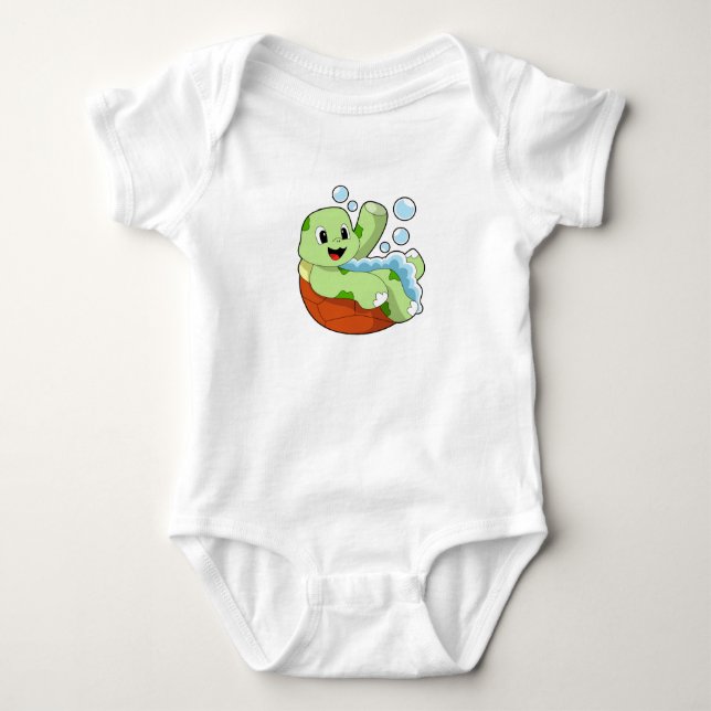 Turtle at Bathing with Foam Baby Bodysuit (Front)