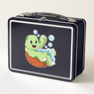 Turtle at Bathing with Foam Metal Lunch Box