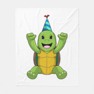 Turtle at Birthday with Party hat Fleece Blanket