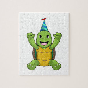 Turtle at Birthday with Party hat Jigsaw Puzzle