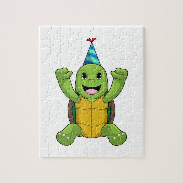 Turtle at Birthday with Party hat Jigsaw Puzzle (Vertical)