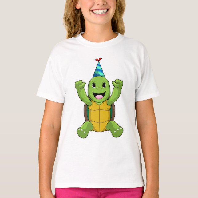 Turtle at Birthday with Party hat T-Shirt (Front)