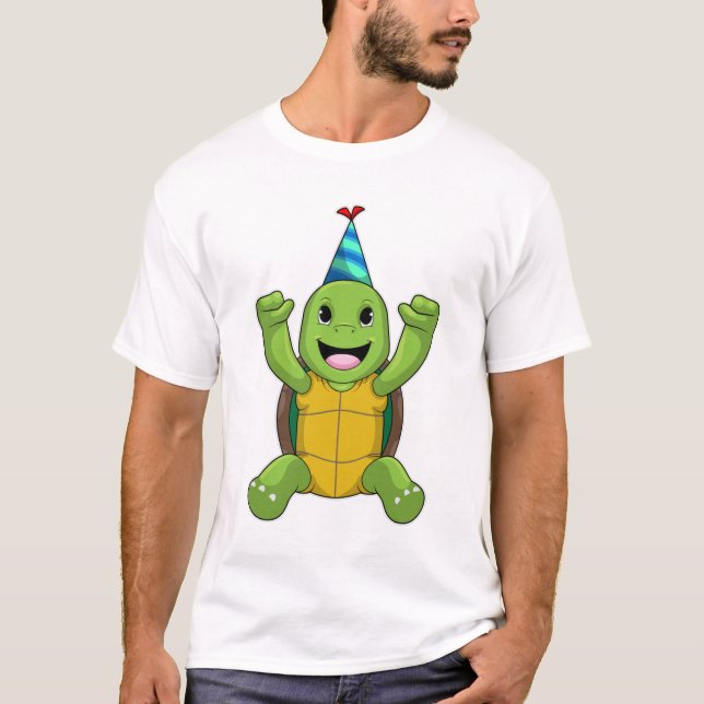 Turtle at Birthday with Party hat T-Shirt (Front)