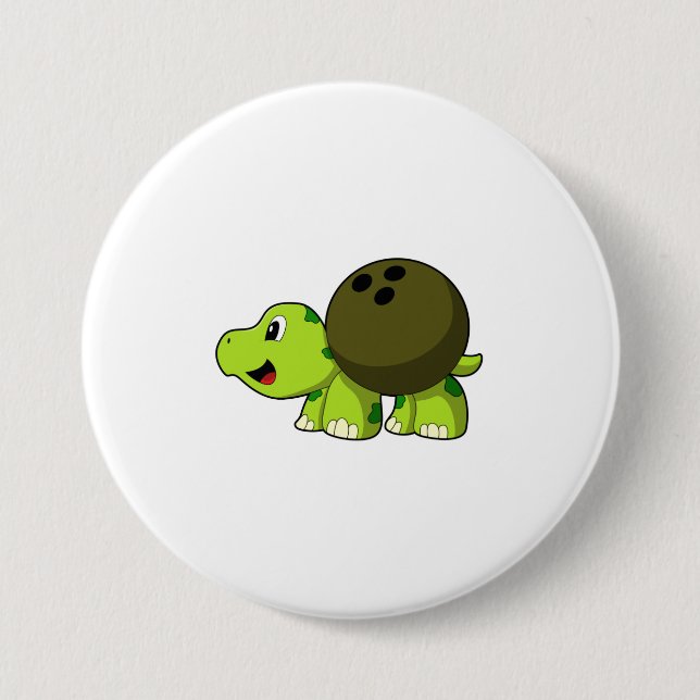 Turtle at Bowling with Bowling ball 7.5 Cm Round Badge (Front)