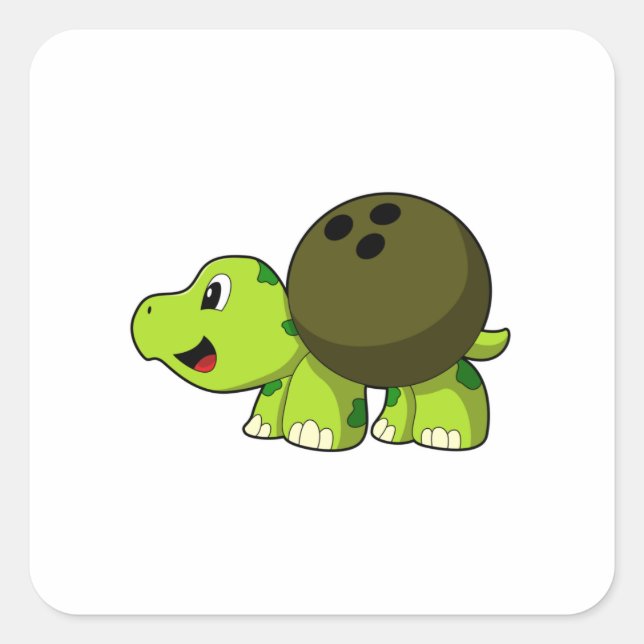 Turtle at Bowling with Bowling ball Square Sticker (Front)