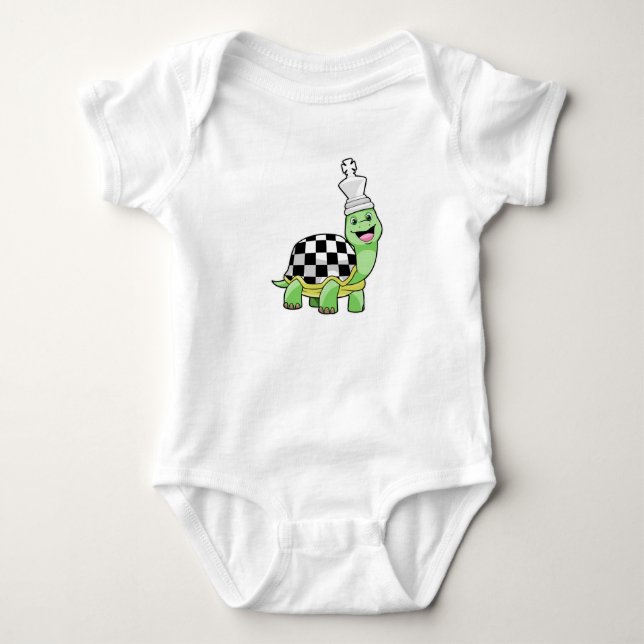 Turtle at Chess with Chess board & King Baby Bodysuit (Front)