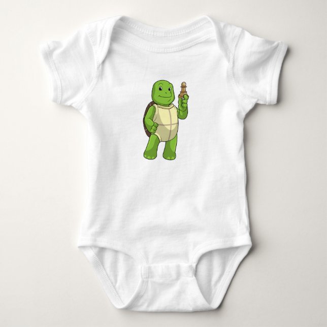 Turtle at Chess with Chess piece Pawn Baby Bodysuit (Front)