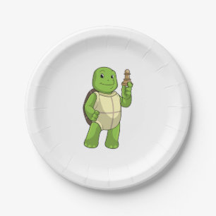 Turtle At Chess With Chess Piece Pawn Paper Plate