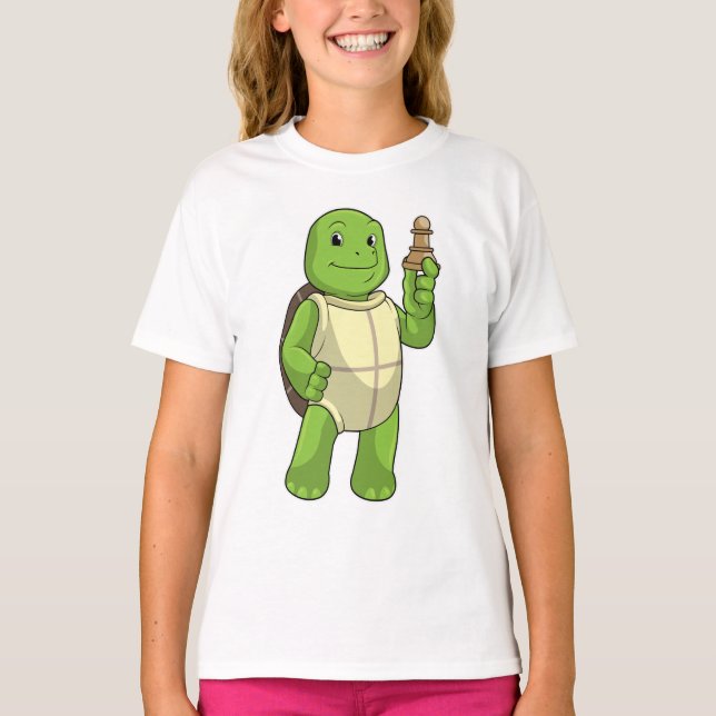 Turtle at Chess with Chess piece Pawn T-Shirt (Front)
