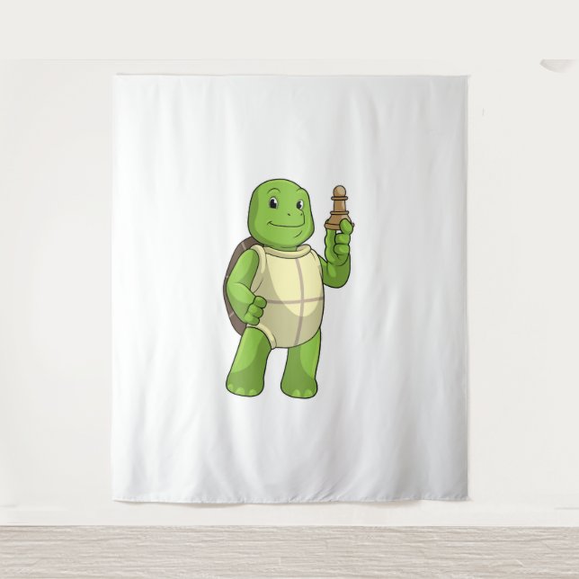 Turtle At Chess With Chess Piece Pawn Tapestry (Front)