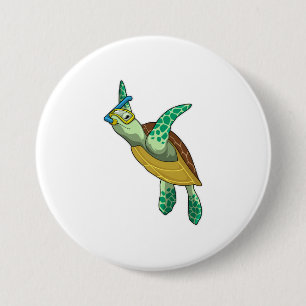 Turtle at Diving with Snorkel 7.5 Cm Round Badge