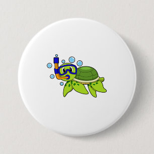 Turtle at Diving with Snorkel 7.5 Cm Round Badge