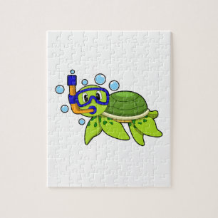 Turtle at Diving with Snorkel Jigsaw Puzzle