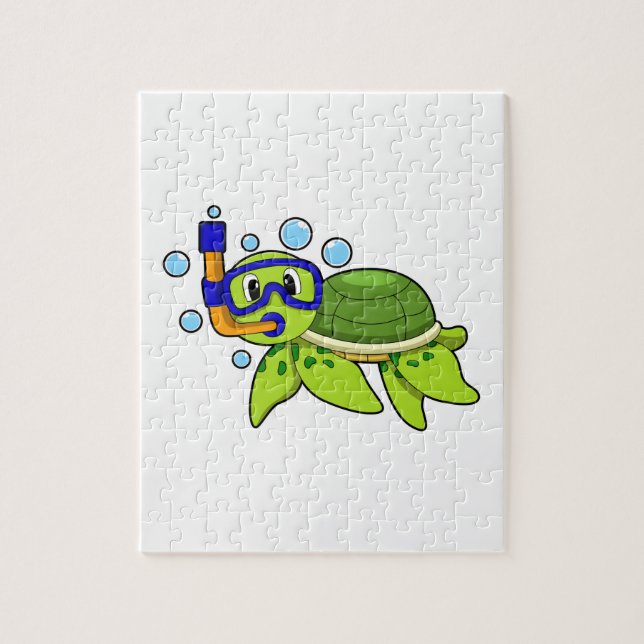 Turtle at Diving with Snorkel Jigsaw Puzzle (Vertical)