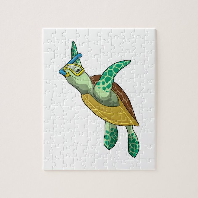 Turtle at Diving with Snorkel Jigsaw Puzzle (Vertical)