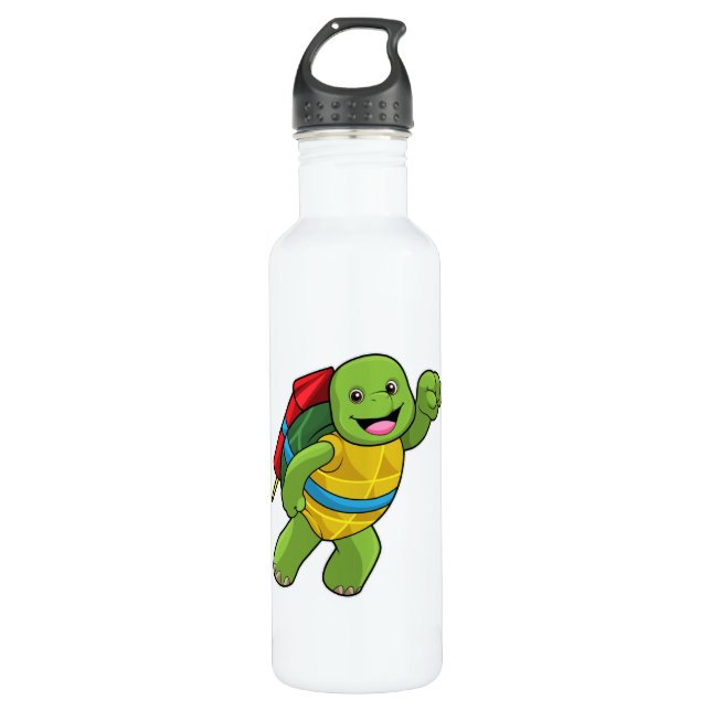 Turtle at Flying with Rocket 710 Ml Water Bottle (Front)