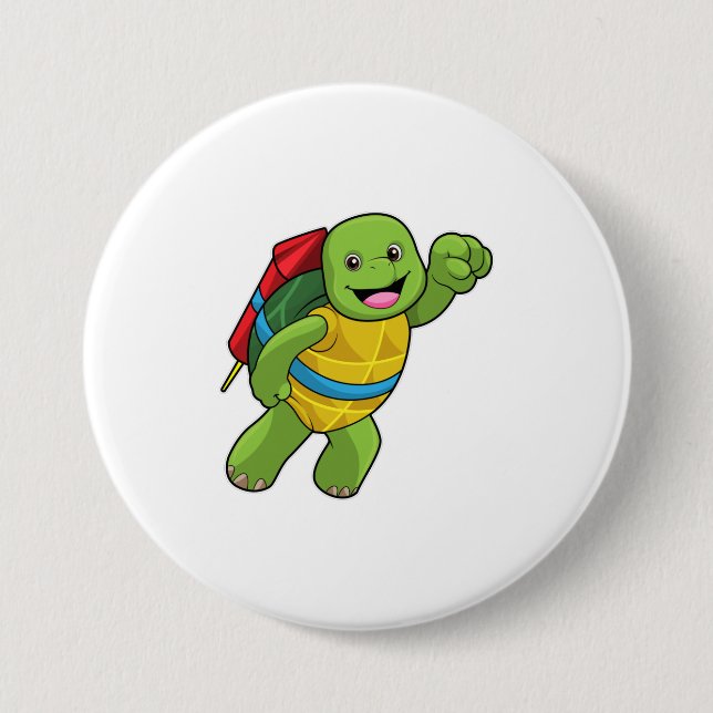 Turtle at Flying with Rocket 7.5 Cm Round Badge (Front)