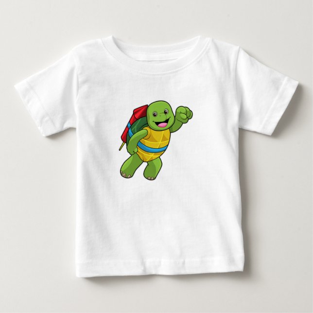 Turtle at Flying with Rocket Baby T-Shirt (Front)