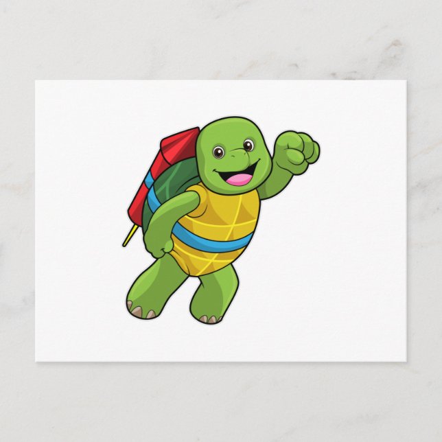Turtle at Flying with Rocket Postcard (Front)