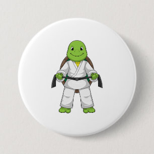 Turtle at Martial arts with black Belt 7.5 Cm Round Badge