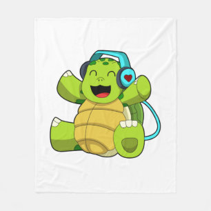 Turtle at Music with Headphone Fleece Blanket
