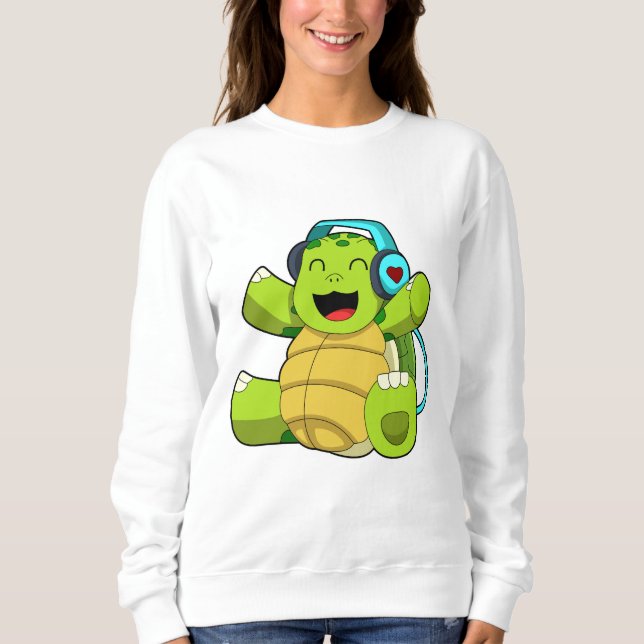 Turtle at Music with Headphone Sweatshirt (Front)