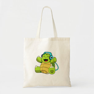 Turtle at Music with Headphone Tote Bag