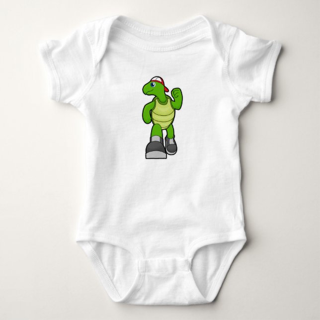 Turtle at Running with Cap Baby Bodysuit (Front)
