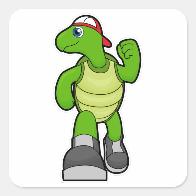 Turtle at Running with Cap Square Sticker (Front)