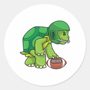 Turtle at Sports with Football & Helmet Classic Round Sticker