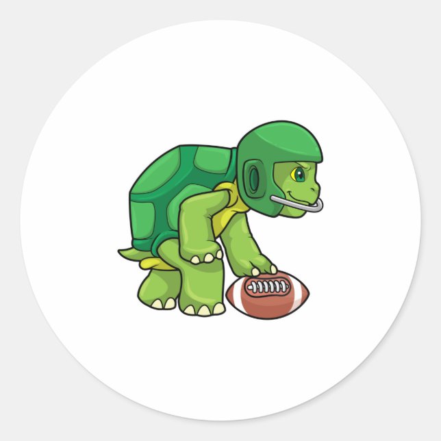 Turtle at Sports with Football & Helmet Classic Round Sticker (Front)