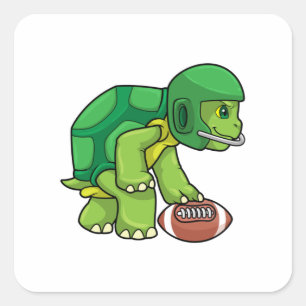 Turtle at Sports with Football & Helmet Square Sticker