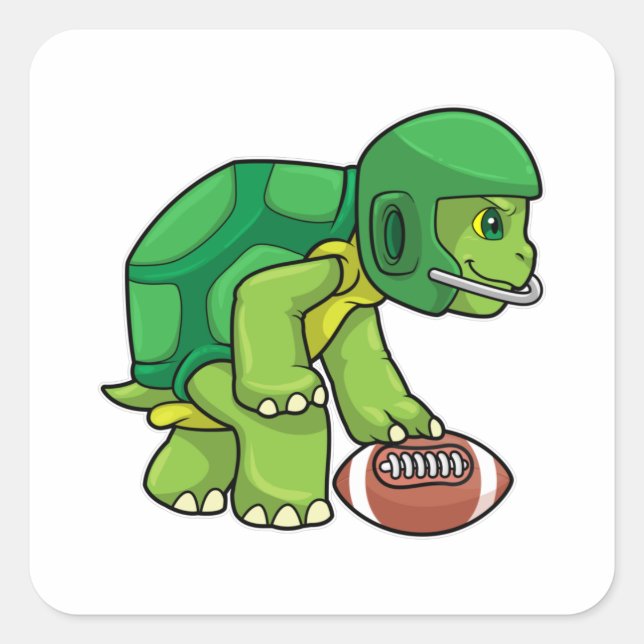 Turtle at Sports with Football & Helmet Square Sticker (Front)