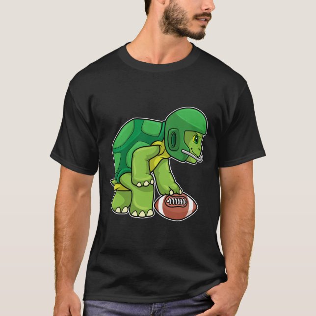 Turtle at Sports with Football & Helmet T-Shirt (Front)