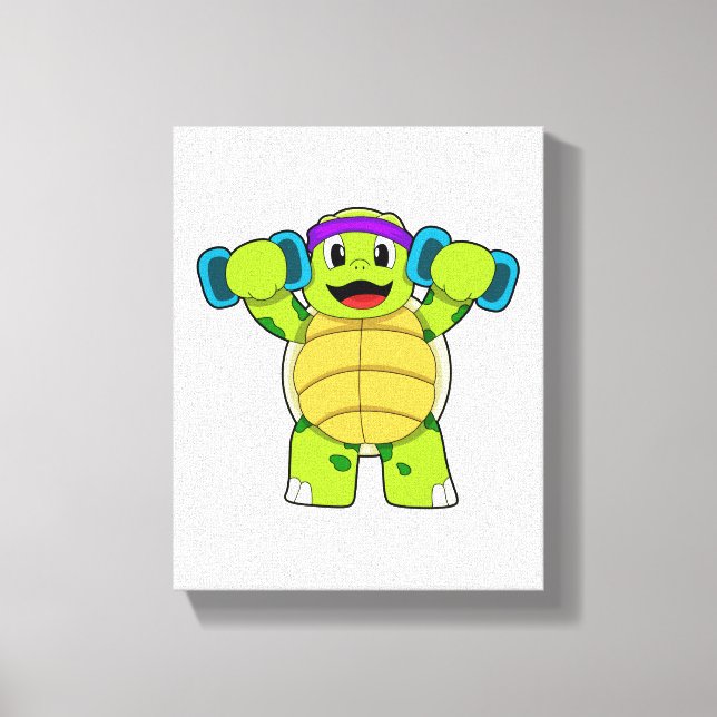 Turtle at Strength training & Dumbbells Canvas Print (Front)