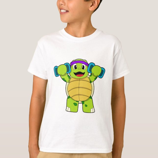 Turtle at Strength training & Dumbbells T-Shirt (Front)