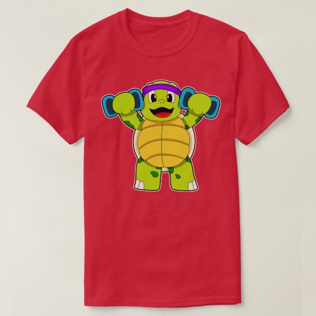 Turtle at Strength training with Dumbbells T-Shirt (Design Front)