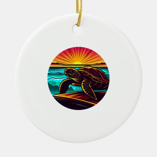 Turtle at Sunset, Inspiring Nature Design Ceramic Tree Decoration (Front)